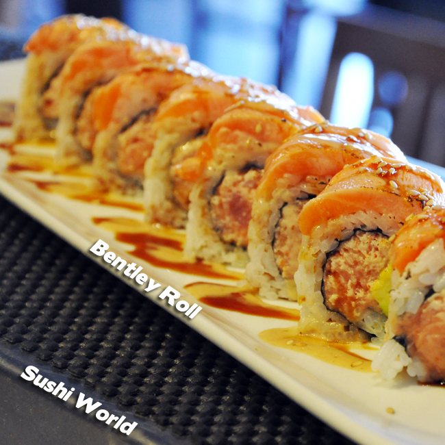 Bentley Roll Spicy Tuna Seared Salmon Cucumber Sesame Dressing Sweet Sauce Sushi Roll Breakdown Orange County OC Sushi World