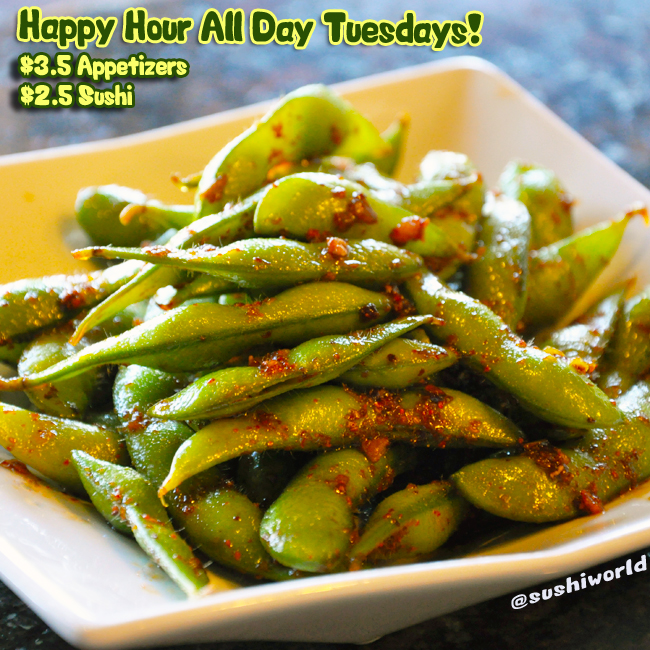 Garlic Edamame Orange County Best Happy Hour Sushi World OC Cypress Appetizers 