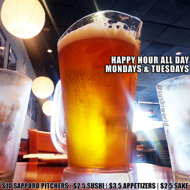 Orange County Happy Hour Sushi World OC Sapporo Pitcher Best Deal 