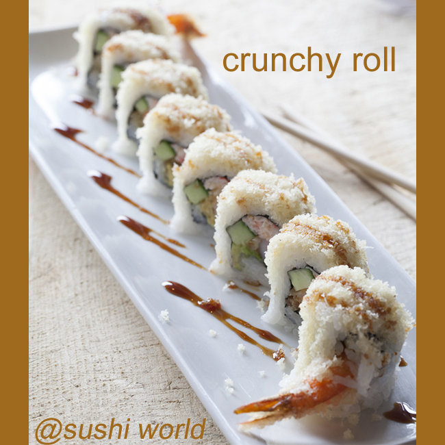 Crunchy Roll Shrimp Tempura Flakes Snow Crab Mix Avocado Cucumber Cypress Orange County OC Cypress