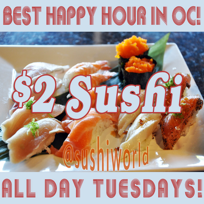 Best Happy Hour in OC $2 Sushi Cypress Orange County Sushi World Albacore Peppered Salmon Escolar Salmon