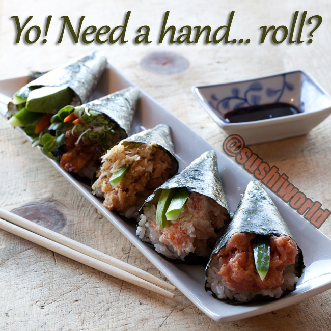 Hand Roll Spicy Tuna Smoked Albacore Baked Blue Crab Orange County OC Cypress Sushi World