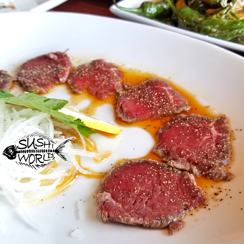 Beef Tataki Raw Beef Fresh Orange County OC Best Happy Hour Appetizer Sushi World Cypress