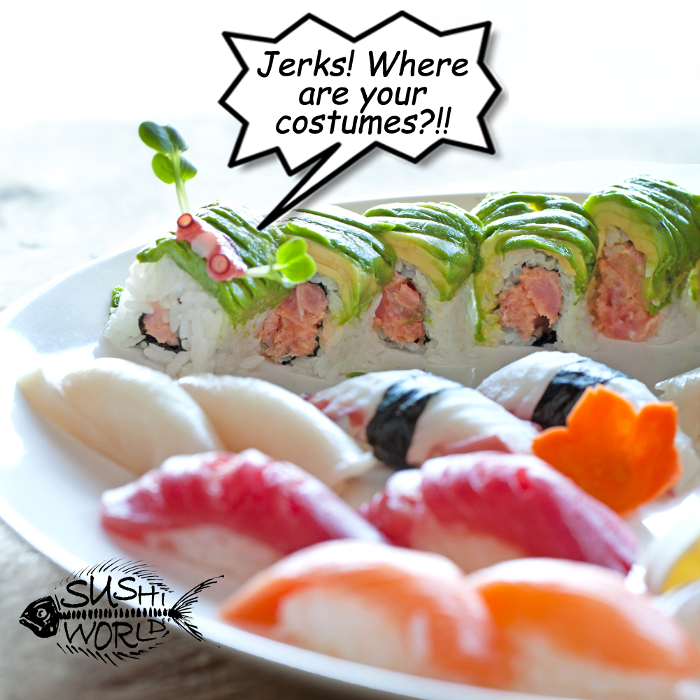 Caterpillar Roll Jerks Costumes Halloween Tuna Red Snapper Tako Salmon Cypress OC Orange County Sushi World