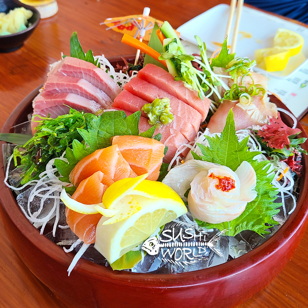 Sashimi Sampler Tuna Albacore Red Snapper Yellowtail Salmon Cypress Orange County Sushi World OC