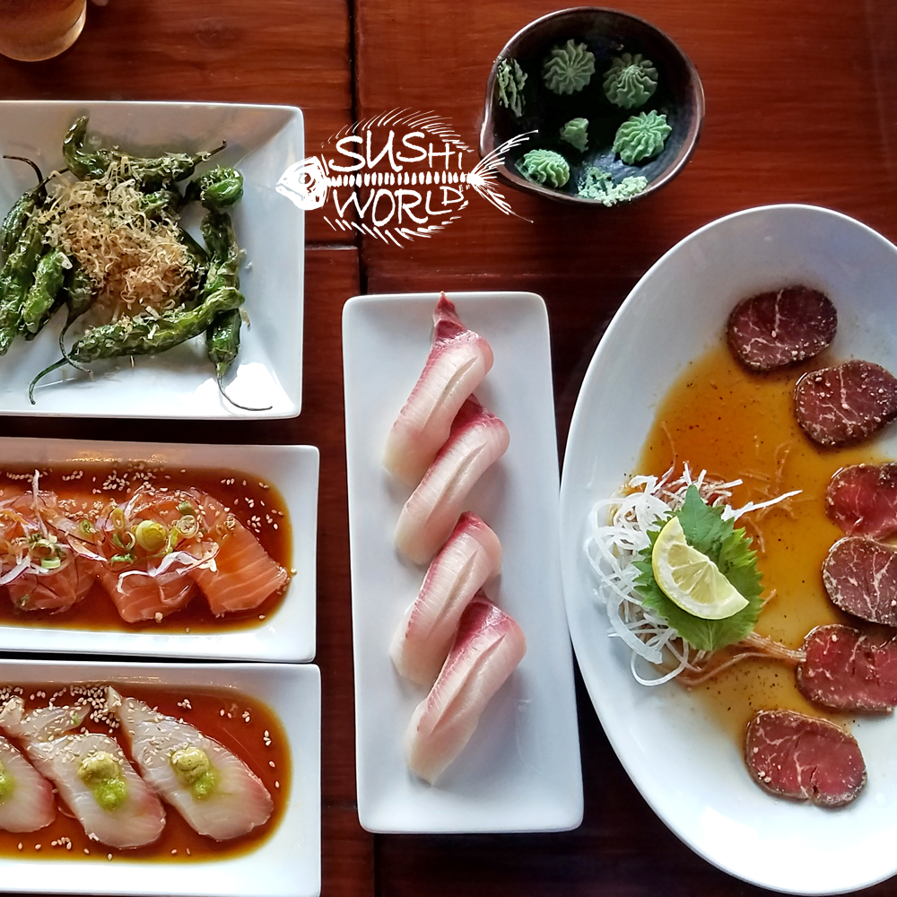 Shishito Peppers Salmon Carpaccio Jalapeno Yellowtail Beef Tataki Orange County Sushi World OC