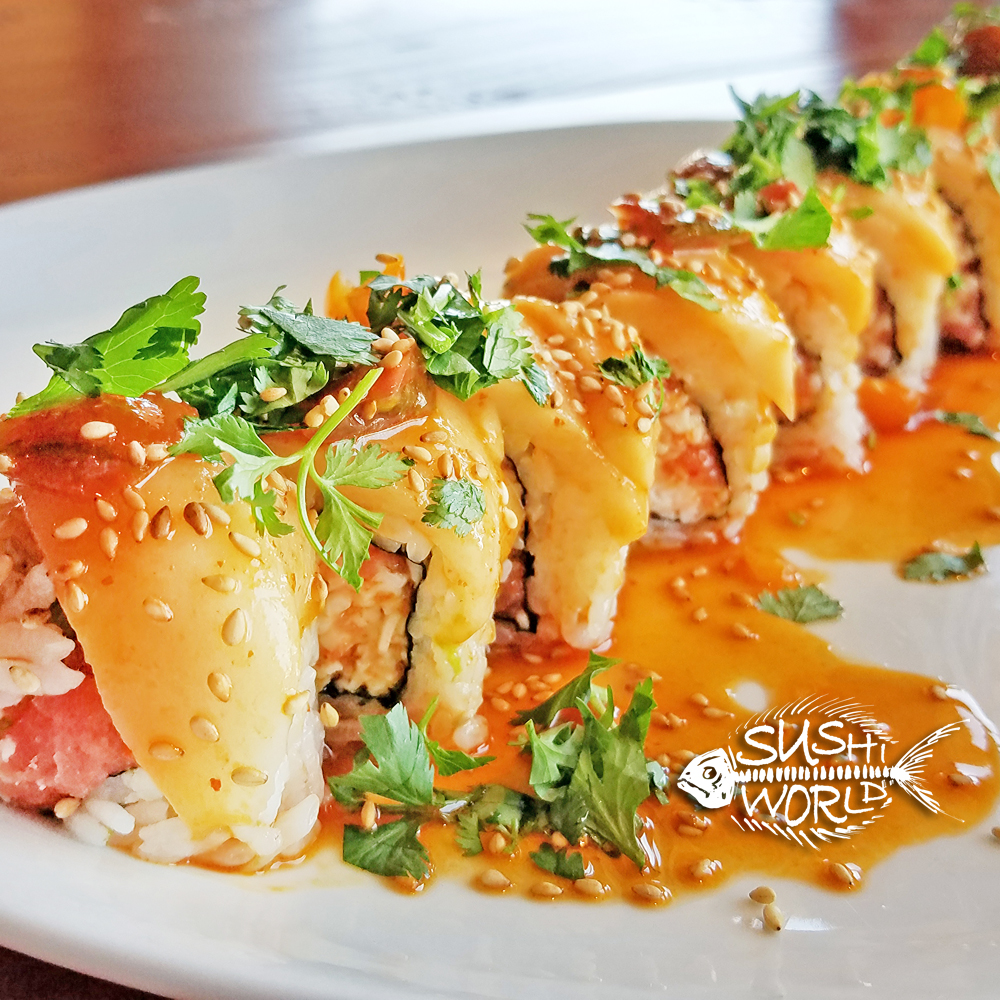 Speedo Roll Spicy Tuna Crab Escolar Cilantro Tomatoes Orange County Sushi World OC