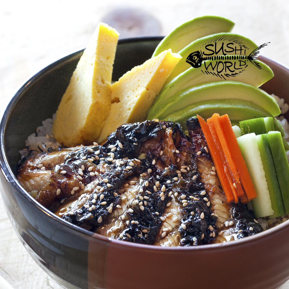 Super Unagi Bowl Tamago Gobo Cucumber Avocado Baked Eel Orange County OC Sushi World