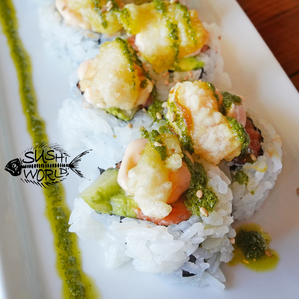 Volcano Roll Spicy Tuna Roll Rock Shrimp Tempura Basil Oil Orange County OC Sushi World