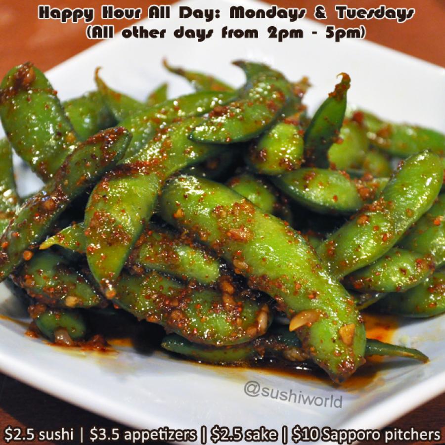 Garlic Edamame & Other Appetizers on the Happy Hour Menu Sushi World