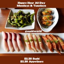 Best Deal Orange County OC Cypress Happy Hour All Day Sushi World Peppered Salmon Escolar Yellowtail