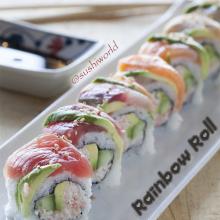 Rainbow Roll Tuna Salmon Yellowtail Red Snapper Shrimp Avocado Sushi World Orange County OC