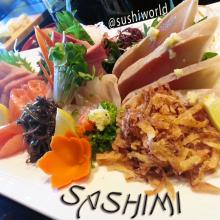 Orange County Sashimi Sampler OC Albacore Tuna Red Snapper Yellowtail Salmon Sushi World