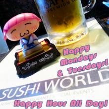 Bobblehead Happy Mondays and Tuesdays Happy Hour All Day Sushi World OC Orange County
