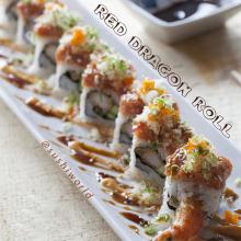 Red Dragon Roll Shrimp Tempura Spicy Tuna Masago Green Onions Spicy Mayo Orange County Sushi World OC