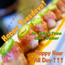 $4 Spicy Tuna Rice Cakes Happy Hour All Day Tuesdays Orange County Sushi World OC