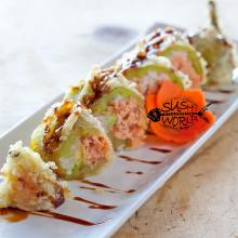 Anaheim Chili Tempura Roll Smoked Salmon Avocado Rice Sweet Sauce Sushi World Orange County OC