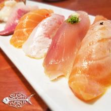 Salmon Truffle Albacore Red Snapper Yellowtail Jumbo Scallops Nigiri Sushi Delicious Best Cypress Orange County OC Sushi World